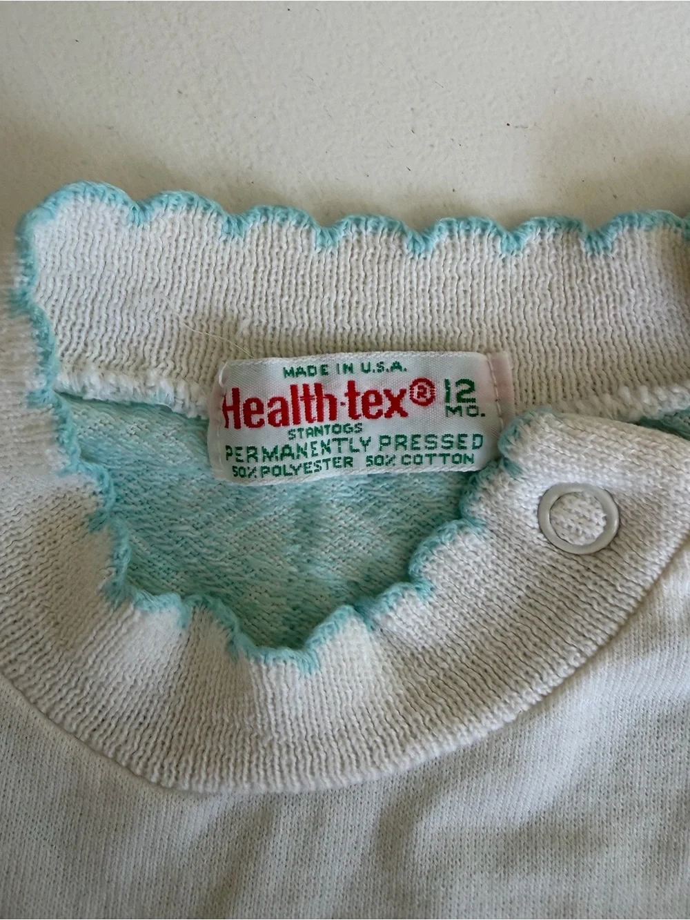 Vintage Baby Knit Romper with Aqua Birds 6-12m